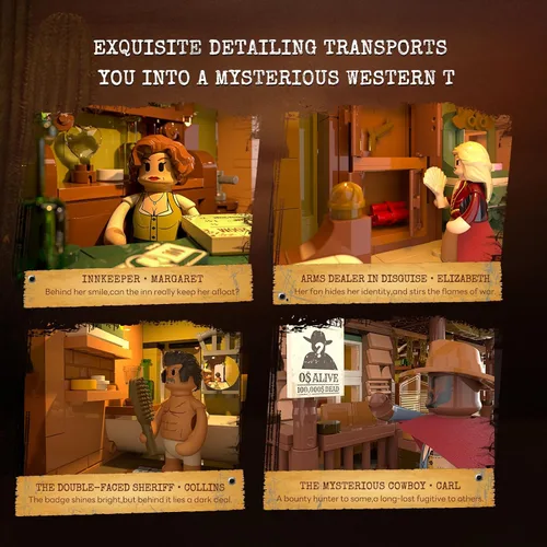 Vista 6 de Lumibricks Western-Inn - Juego de 2682 piezas de construcción de hotel de construcción ligera The Old West Inn para adultos y amantes del oeste