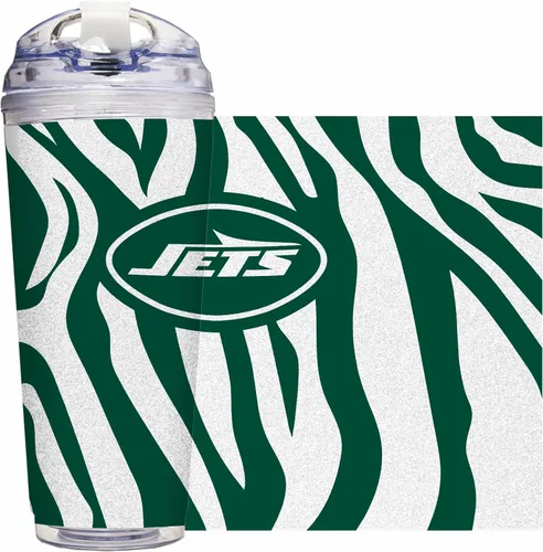 Vista 51 de Rico Industries NFL Football Glitter 24 onzas Vaso de purpurina acrílico con tapa con bisagra, Vaso de doble pared oficialmente licenciado con pajita