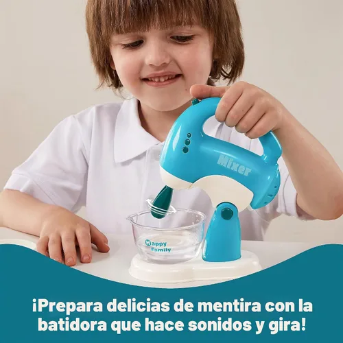 Vista 4 de Joyin Juguetes de cocina para jugar, accesorios de cocina de comida para niñas, juguete con cafetera, mezclador, tostadora con luces y sonidos Azul