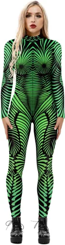 Vista 26 de Disfraz de esqueleto de calavera para Halloween para mujer, overol elástico y ajustado Skull Skeleton Costume Jumpsuits Stretch Skinny Catsuit