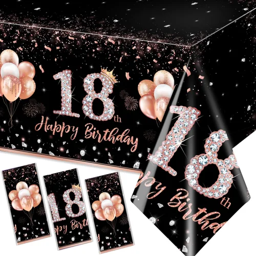 Vista 7 de GREHUMOR 3 manteles de fiesta de cumpleaños número 13 para niñas, color oro rosa, suministros de fiesta de cumpleaños de 13 años, cubierta de mesa