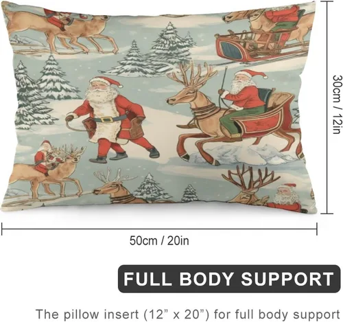 Vista 2 de Fundas de almohada decorativas de invierno, con bastones de caramelo, alce, Papá Noel, paseos en trineo, 12 x 20 pulgadas, con cremallera
