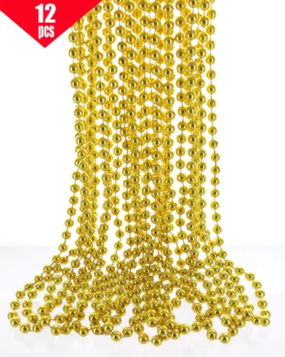 Vista 5 de GiftExpress Collares de cuentas de oro metálico de 33 pulgadas y 0.276 in para fiesta de Mardi Gras, fiesta de cuenta regresiva de Año Nuevo, collar