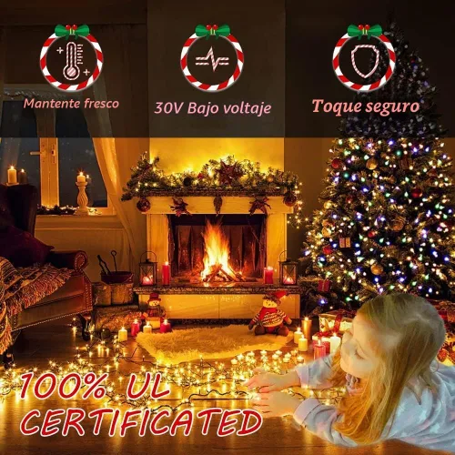 Vista 4 de realization - Guirnalda de luces LED para Navidad al aire libre, tira de 105 pies con 300 luces LED para interiores con 8 modos, enchufe de extremo