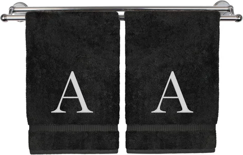 Vista 40 de Toalla de mano monogramada, regalo personalizado, juego de 2 - Toalla bordada con letra de bloque dorada - Extra absorbente 100% algodón turco
