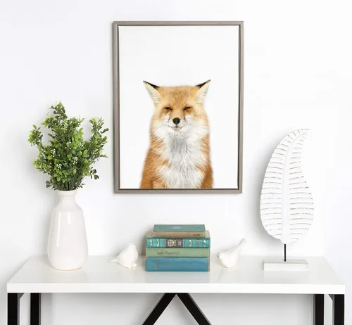 Vista 4 de Kate and Laurel Sylvie Studio Fox - Lienzo enmarcado para pared, diseño de zorro de Amy Peterson, 18 x 24 pulgadas, gris
