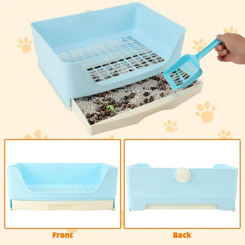 Vista 3 de BWOGUE - Caja de arena grande para conejos, orinal de entrenamiento de esquina con cajón y rejilla para mascotas más grande para cobayas adultas
