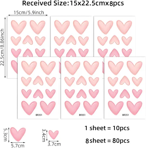 Vista 2 de 80 calcomanías de pared con forma de corazón rosa para dormitorio, PVC, decoración de habitación de niñas, calcomanías de pared para guardería