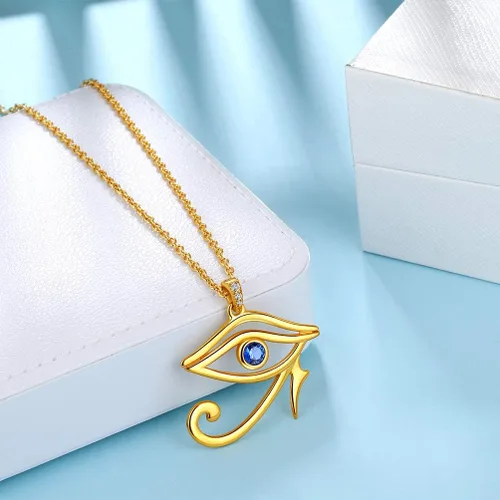 Vista 5 de Jewmon Egyptian Eye of Horus Necklace for Women 925 Sterling Silver Blue Eye Pendant Necklace Horus Eye of Ra Necklace Ancient Egyptian Jewelry for
