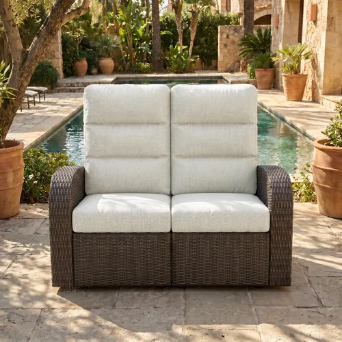 Vista 34 de LayinSun Sillón reclinable giratorio de mimbre de gran tamaño con respaldo ajustable y reposapiés, sillón reclinable para patio Gris