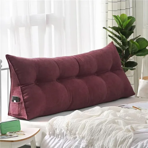 Vista 11 de Almohada triangular de lectura para reposo en cama, cojín grande para cabecero, respaldo largo, almohada de cuña con funda extraíble y dos bolsillos