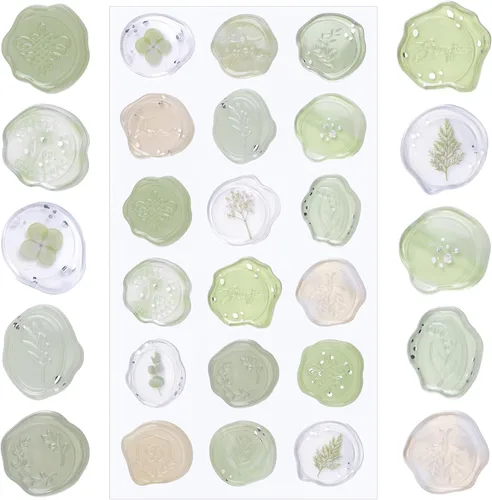 Vista 13 de Calcomanías de sello de cera ámbar transparente, 54 piezas de sellos de sobres con temática floral, calcomanías adhesivas para Navidad, invitaciones