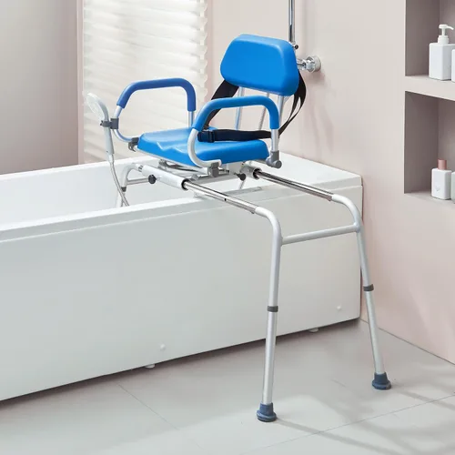 Vista 8 de VEVOR Banco deslizante de transferencia de bañera con asiento giratorio de 360 grados, silla de ducha deslizante con reposabrazos pivotantes
