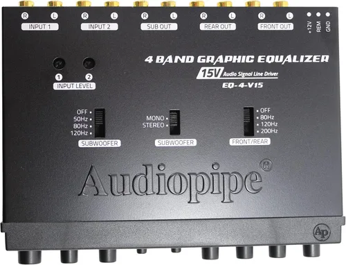 Vista 2 de Audiopipe Ecualizador gráfico de 4 bandas 1/2 Din con control de subwoofer EQ-4-V15 (15V)