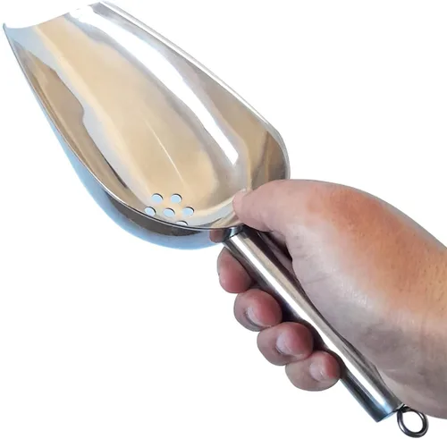 Vista 8 de JBscoop Cuchara de hielo con agujeros. Cuchara de hielo de acero inoxidable con orificios de drenaje para reducir la dilución no deseada. Resistente