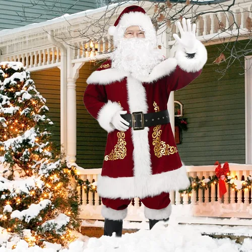 Vista 7 de Jaaytct 11 disfraz de Papá Noel, traje de Papá Noel para hombre, traje de Navidad para adultos, traje de Papá Noel, traje de lujo para adultos