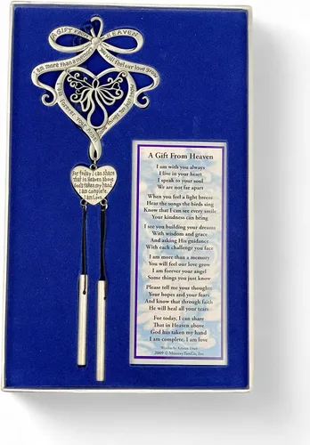 Vista 6 de Mooney Tunco, memorial con llamador de ángel "A Gift from Heaven" Engraved Pewter Wind Chime in Gift Box with Poem for Funeral Sympathy Gift or to