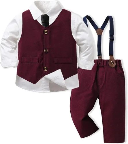 Vista 2 de JasberBaby Trajes de Navidad para niños trajes de caballeros pequeños camisas de vestir formales para niños pantalones y corbatas y chalecos