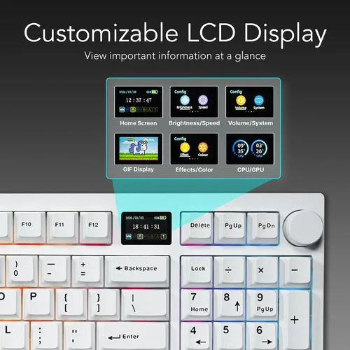 Vista 4 de TECWARE Spectre Teclado mecánico para juegos 96% RGB Pantalla LCD personalizable Inalámbrico de tres modos con perilla Montaje en junta