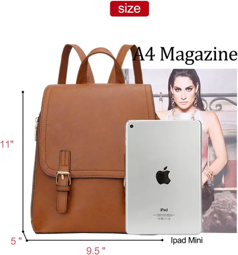 Vista 6 de KKXIU Elegante mochila pequeña para mujer, de piel sintética, mini, con múltiples bolsillos, X-marrón, Viajar
