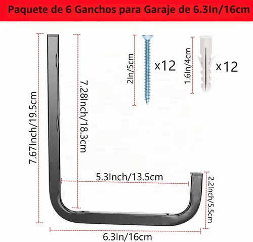 Vista 2 de Gancho de almacenamiento de garaje, colgador de utilidad resistente de montaje en pared de 6.3 pulgadas