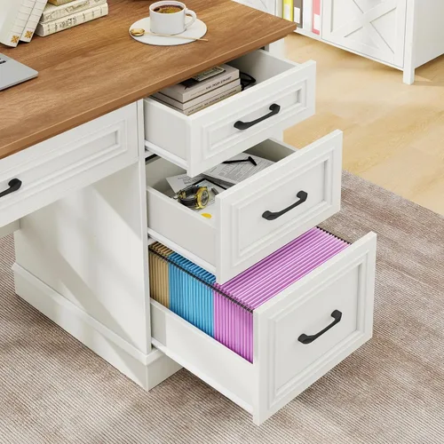 Vista 4 de Vabches Farmhouse 47" Executive Desk with Charging Station, Unique White Blanco único