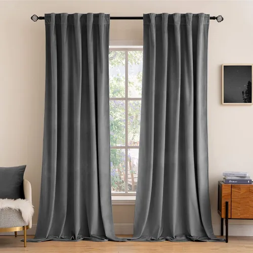 Vista 9 de MIULEE Cortinas de terciopelo de 84 pulgadas de largo, juego de 2 paneles para dormitorio, con pestaña trasera plisada, de lujo, aislamiento