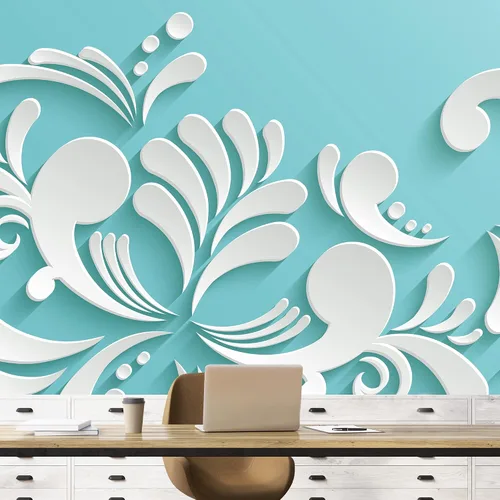 Vista 37 de NWT Calcomanía removible de pared/mural blanco pastel azul margarita, naturaleza, desierto, arte digital, arte moderno, decorativo, floral