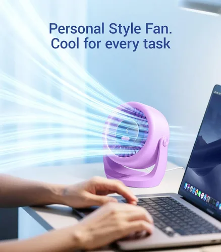 Vista 8 de Diveblues TurboBreeze - Ventilador de escritorio USB, mini ventilador de escritorio ultra silencioso, viento potente, pantalla LED, 5 velocidades