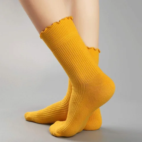 Vista 21 de Mcool Mary Calcetines para mujer, con volantes, estilo casual, transpirables, de punto, de algodón, con volantes, paquete de 6