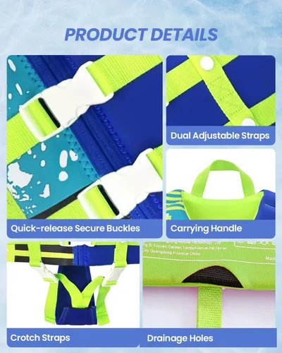 Vista 3 de Gogokids Chaleco de natación para niños pequeños, chaleco de natación de alta calidad para niños de 30-40-50-60-70-80 libras, flotadores para niños