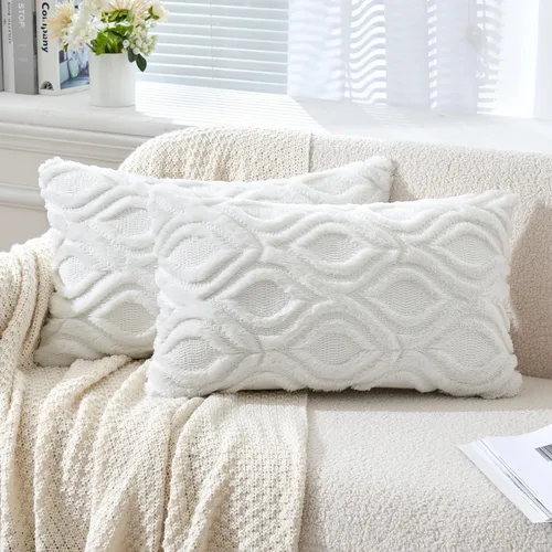 Vista 45 de MIULEE - Juego de 2 fundas de almohada de lana sintética suave y afelpada, fundas decorativas de estilo bohemio para sofá, sala de estar, cama, 16 x