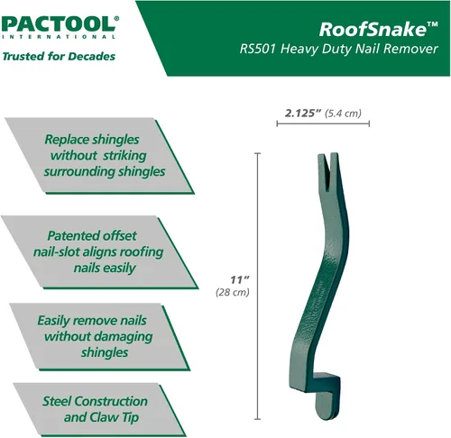 Vista 2 de PacTool International RS501 Roof Snake - Extractor de cuñas para tejas, instalador de tejas, color gris