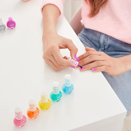 Vista 5 de Juego de esmaltes de uñas brillantes para niñas y adolescentes, 7 colores vibrantes, no tóxicos, seguros para niños para todos los días