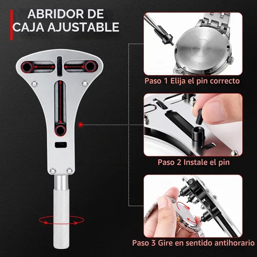 Vista 4 de XOOL Kit de herramientas de reparación profesional de reloj de 151 piezas, incluye kit de cambio de batería de reloj, abridor de caja de reloj 151