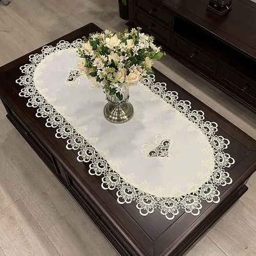 Vista 7 de Mantel de café para sala de estar, mantel de encaje bordado para sala de estar, mantel de encaje para el hogar, comedor, mesa de café, decoración
