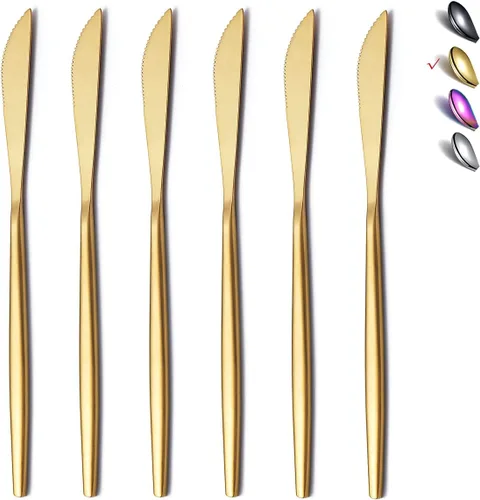 Vista 9 de HOMQUEN Cuchillos de cena, 6 piezas, cuchillo de cena de plata mate de acero inoxidable, cuchillo de mantequilla resistente, cuchillos