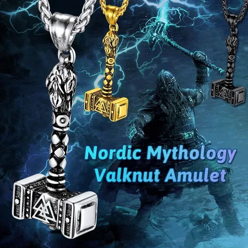 Vista 2 de FaithHeart Viking Thor's Hammer Talismán Collar para hombre, colgante de amuleto nórdico vintage de Mjolnir con cadena de trigo resistente, joyería