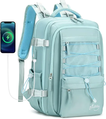 Vista 10 de Mochila de viaje para mujeres y hombres, mochilas para laptop de 15.6 pulgadas con puerto USB, bolsa de transporte aprobada por aerolíneas, bolsas