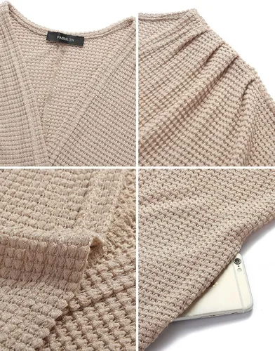 Vista 9 de ZESICA Women's 2024 Fall Casual Waffle Knit Solid Color Long Batwing Sleeve Oversized Open Front Sweater Cardigan Coat