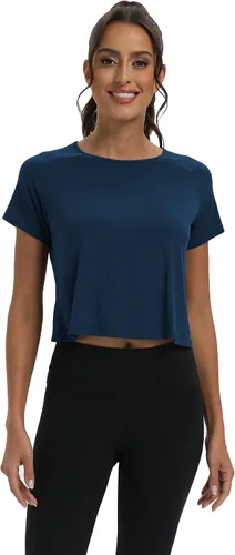 Vista 5 de Mippo Camisetas de entrenamiento para mujer, recortadas, con espalda dividida, atléticas, para gimnasio, ejercicio, ajuste holgado