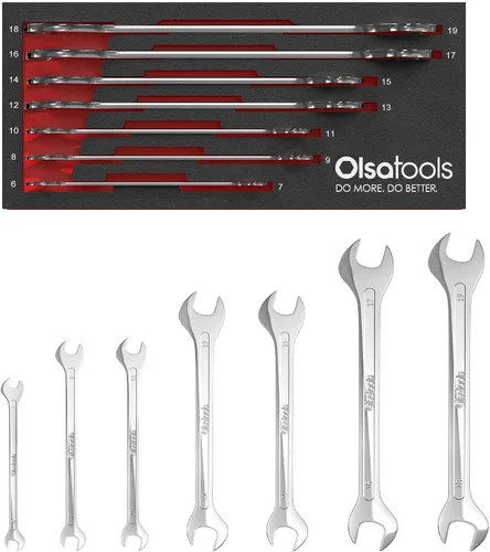 Vista 6 de Olsa Tools Juego de llaves delgadas SAE de 5 piezas, doble extremo abierto Llaves planas dobles de extremo abierto, llaves de acero compactas Cr-v