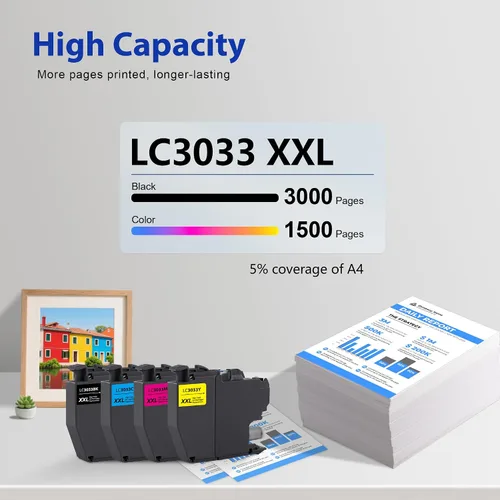 Vista 3 de LC3033 BK/C/M/Y - Juego de 4 cartuchos de tinta LC3033XXL compatibles con Brother LC3033XXL, LC3033BK, LC3033C, LC3033M, LC3033Y Juego de cartuchos