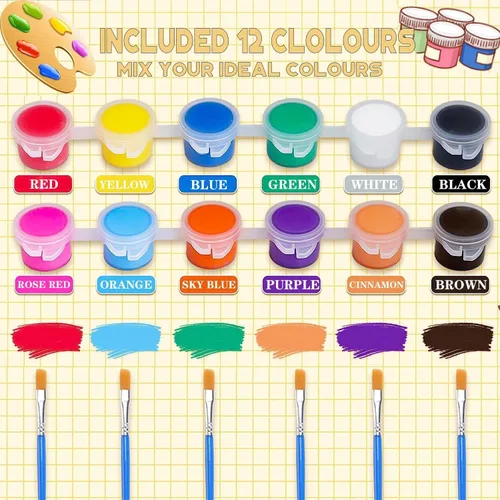 Vista 3 de Juego de 20 paquetes de mini pintura acrílica, 12 tiras de pintura acrílica de colores con 40 pinceles de pintura para niños y adultos, 280 piezas