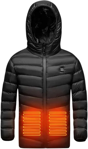 Vista 2 de Chaqueta térmica con capucha para niños y niñas, con capucha, carga USB, impermeable, resistente al viento, chaleco térmico