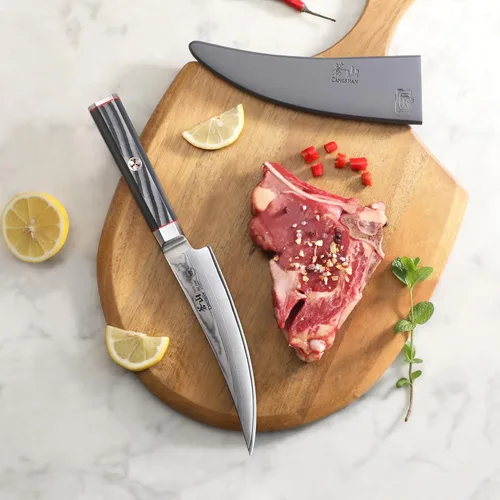 Vista 4 de Cangshan YARI Series 501257 - Cuchillo deshuesador de 6 pulgadas con funda, acero de Damasco X-7