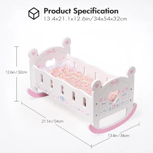Vista 6 de ROBUD Cuna de Madera para Muñecas de Bebé, Juguetes de Cama para Muñecas de Bebé, para Muñecas de Hasta 18 Pulgadas, Accesorios para Muñecas