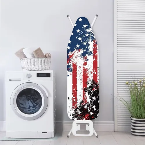 Vista 3 de Funda para tabla de planchar con diseño de estrellas y bandera estadounidense con borde elástico y acogedor bolsillo para la nariz, resistente al