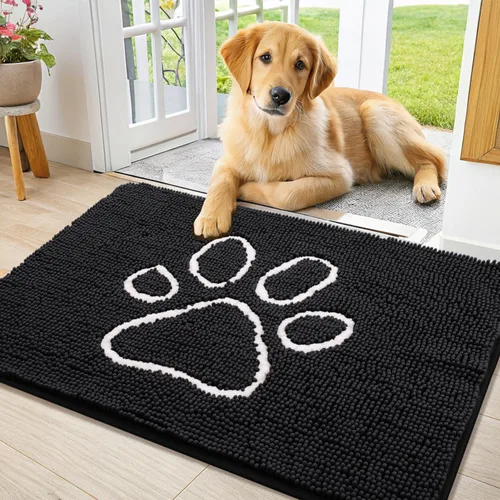 Vista 64 de Smiry Tapete para puerta de perro para patas fangosas, absorbente y Gris y negro
