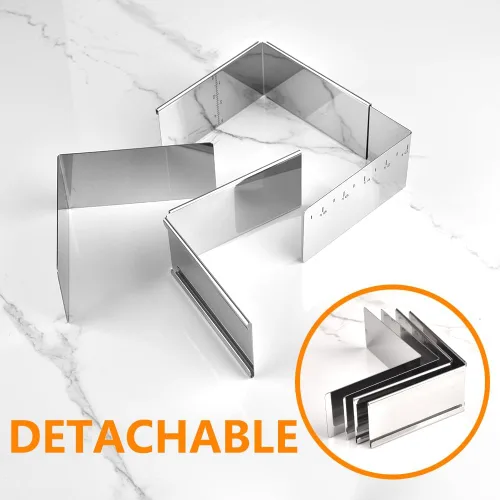 Vista 3 de Molde de anillo extensible de acero inoxidable para tartas con forma cuadrada desmontable, molde de mousse antiadherente para herramientas